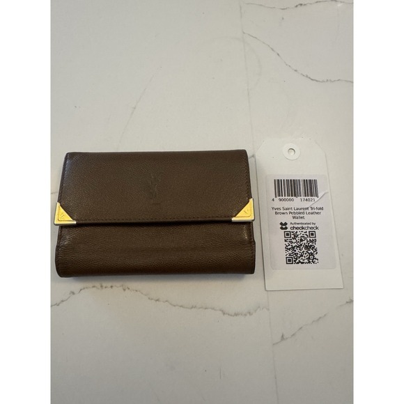 Saint Laurent Handbags - YSL Brown Slim Bi-Fold Wallet With Gold Hardware And Kiss Lock Coin Pouch - COA